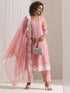 3 Pc SET - Pink Beaded and Embroidered Organza Kurta and Border Dupatta with Pyjama